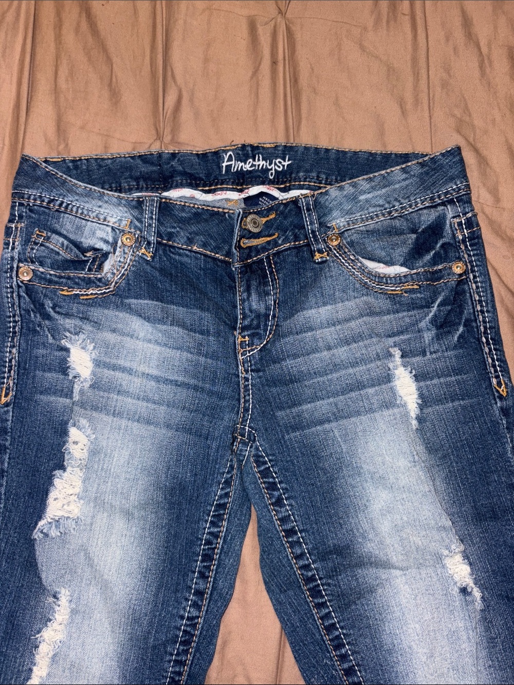 Amethyst Jeans Women's Faded Distressed Blue Skinny Jeans
